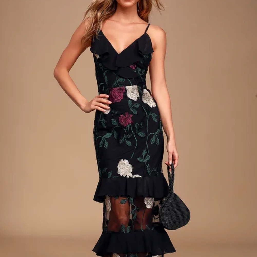 Lulus True to Heart Black Floral Embroidered Maxi Dress